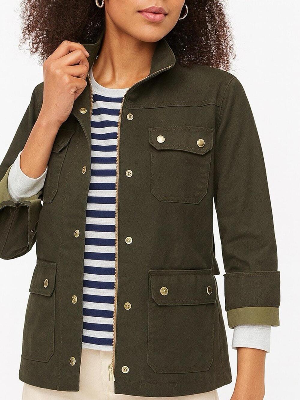 J.Crew Utility Jacket M Olive Green Field Coat Military Casual Layer Army Y2K